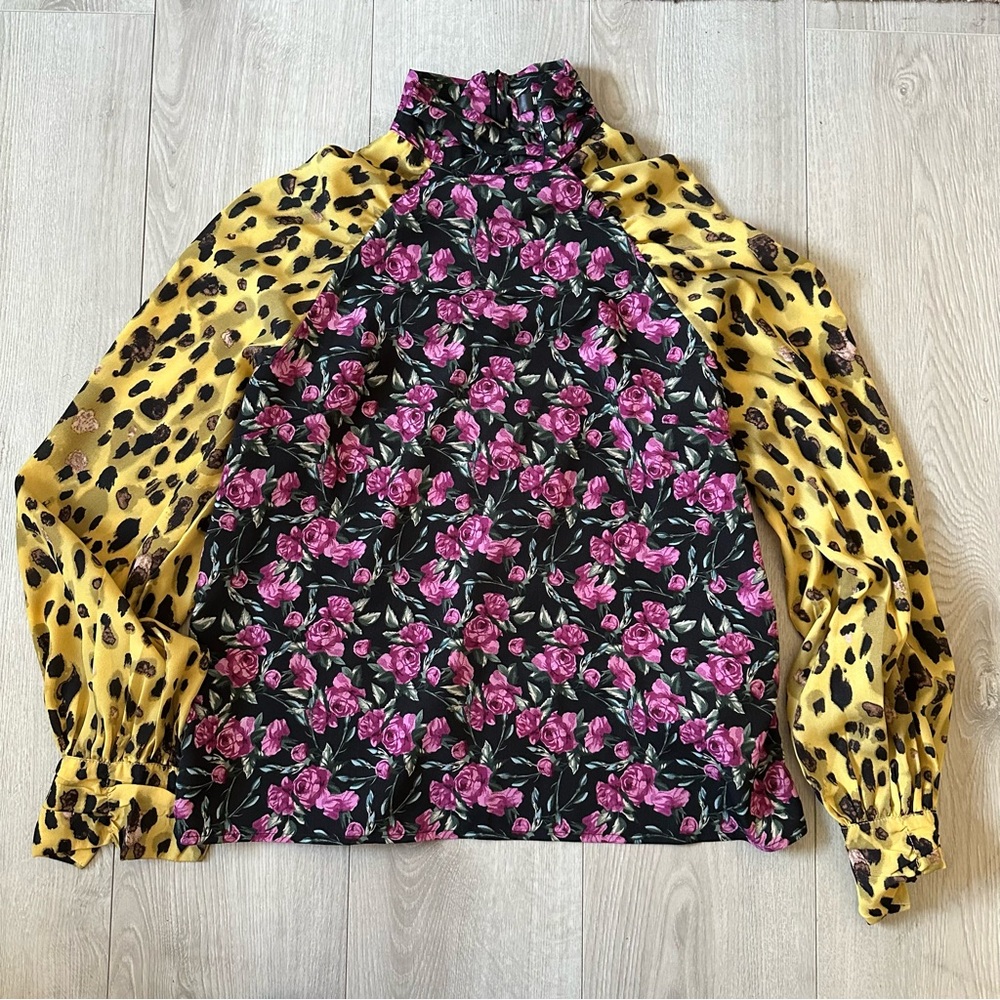 Missguided+ Pink Floral and Yellow Leopard Print Blouse